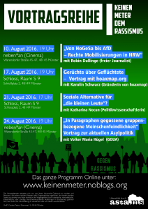 Plakat Vortragsreihe "Keinen Meter dem Rassismus"